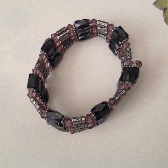 Vintage Magnetic Hematite & Yellow Crystal Wrap Bracelet - Picture 3 of 5